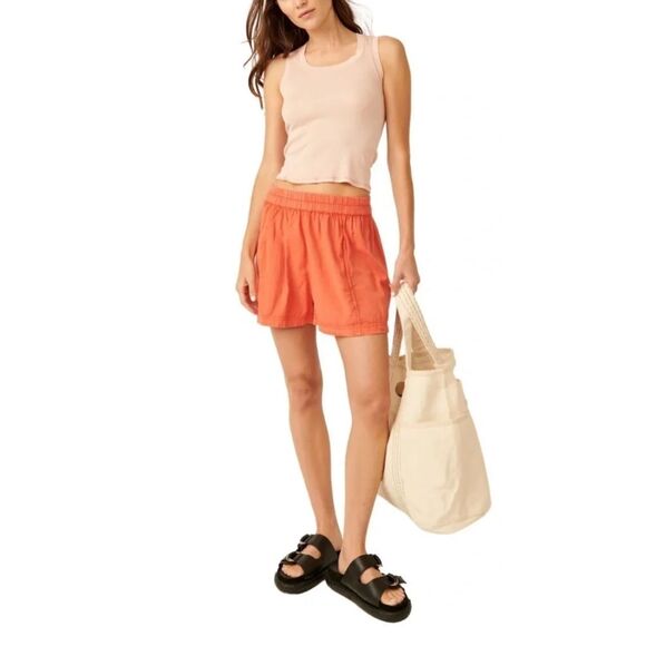 Free People Pants - Free People Free People Get Free Poplin Pull-On Shorts In Washed Orange Size S